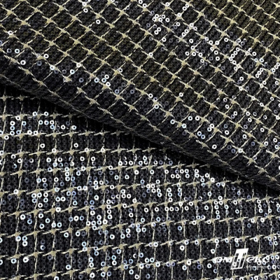 Ткань костюмная с пайетками, 100%полиэстр, 460+/-10 гр/м2, 150см #309 - цв. чёрный - купить в Вологде. Цена 1 203.93 руб.