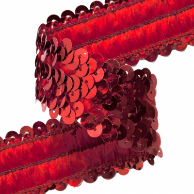 Тесьма с пайетками 3, шир. 30 мм/уп. 25+/-1 м, цвет красный - купить в Вологде. Цена: 1 087.39 руб.