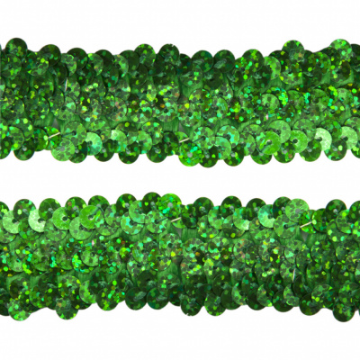 Тесьма с пайетками D4, шир. 30 мм/уп. 25+/-1 м, цвет зелёный - купить в Вологде. Цена: 1 087.39 руб.