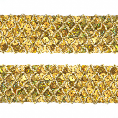 Тесьма с пайетками D16, шир. 35 мм/уп. 25+/-1 м, цвет золото - купить в Вологде. Цена: 1 281.60 руб.