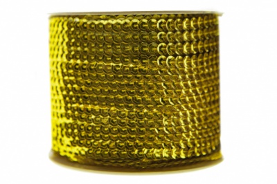 Пайетки "ОмТекс" на нитях, SILVER-BASE, 6 мм С / упак.73+/-1м, цв. 7 - св.золото - купить в Вологде. Цена: 468.37 руб.