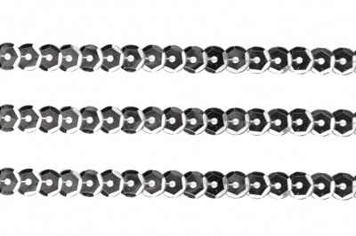 Пайетки "ОмТекс" на нитях, SILVER-BASE, 6 мм С / упак.73+/-1м, цв. 1 - серебро - купить в Вологде. Цена: 468.37 руб.
