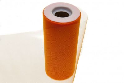 Фатин в шпульках 16-127, 10 гр/м2, шир. 15 см (в нам. 25+/-1 м), цвет оранжевый - купить в Вологде. Цена: 100.69 руб.